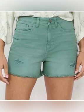 LC Lauren Conrad Sage Green Raw Hem Distressed Shorts High Rise Women's Size 8